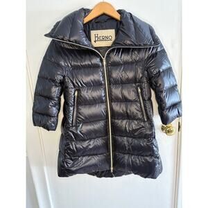 Herno Iconic CLEOFE Black A-Line Down Jacket IT size 44/US 8 NWOT